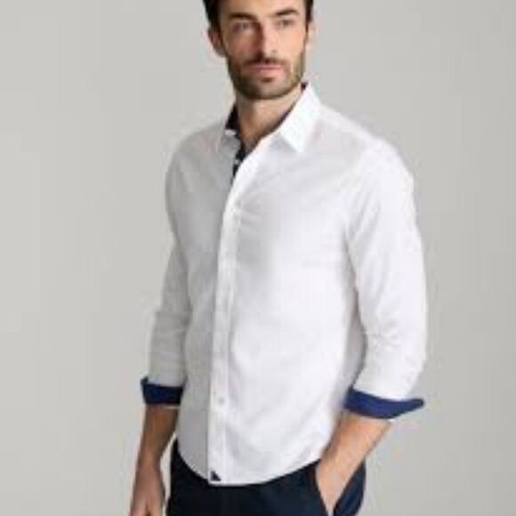 NWT Untuckit Las Cases Special White, Blue 100% Cotton Button-Up Dress Shirt S - Picture 1 of 8